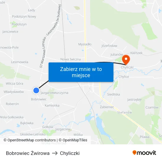 Bobrowiec Żwirowa to Chyliczki map
