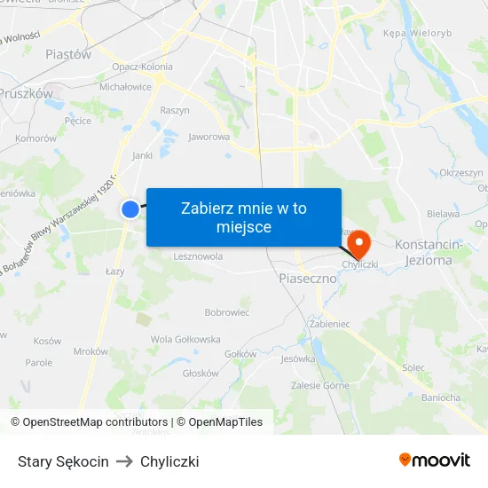Stary Sękocin to Chyliczki map