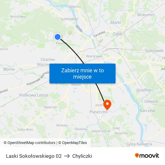 Laski Sokołowskiego to Chyliczki map