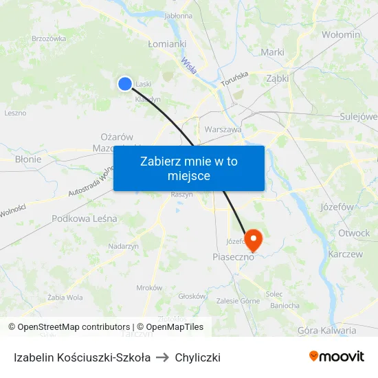 Izabelin Kościuszki - Szkoła to Chyliczki map