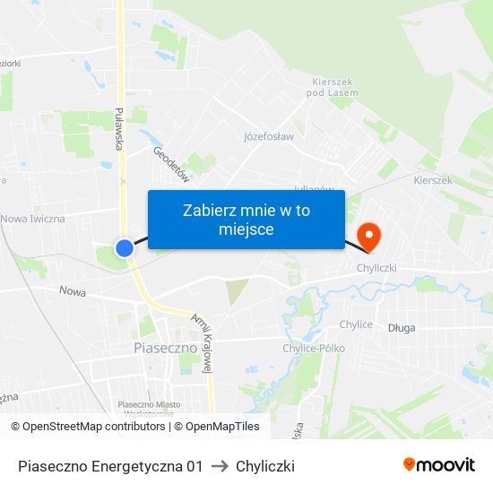 Piaseczno Energetyczna 01 to Chyliczki map