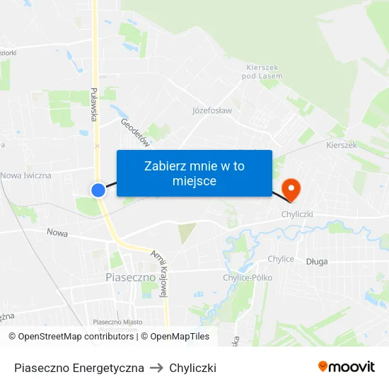 Piaseczno Energetyczna to Chyliczki map