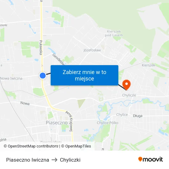 Piaseczno Iwiczna to Chyliczki map