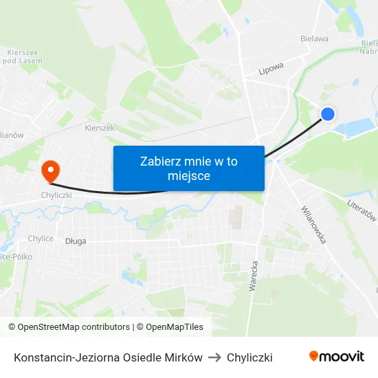 Konstancin-Jeziorna Osiedle Mirków to Chyliczki map