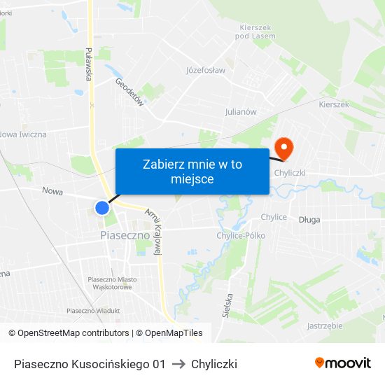 Piaseczno Kusocińskiego 01 to Chyliczki map