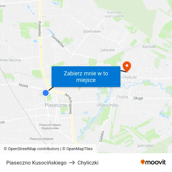 Piaseczno Kusocińskiego to Chyliczki map