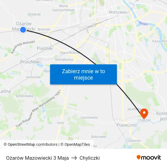 Ożarów Mazowiecki 3 Maja to Chyliczki map