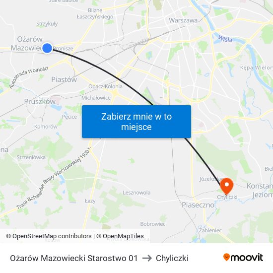 Ożarów Mazowiecki Starostwo 01 to Chyliczki map