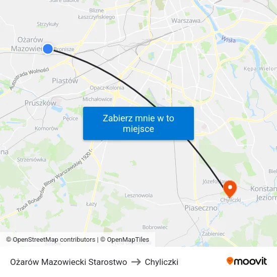 Ożarów Mazowiecki Starostwo to Chyliczki map