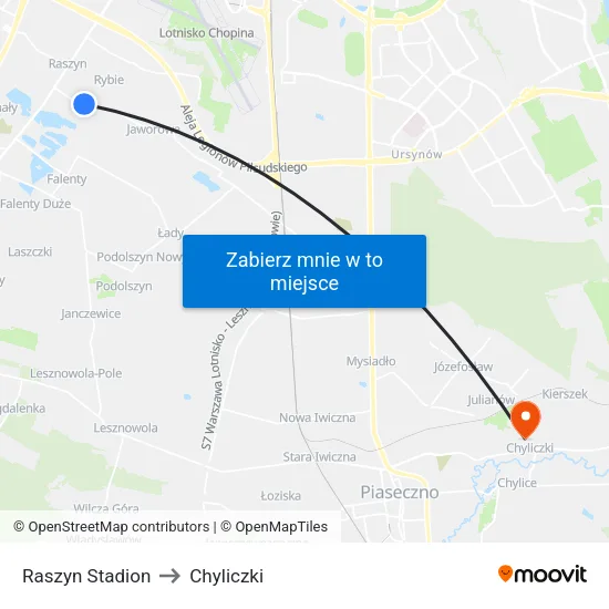 Raszyn Stadion to Chyliczki map