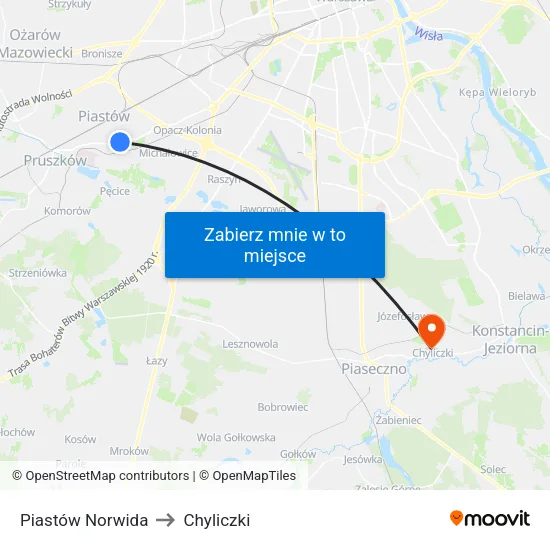 Piastów Norwida to Chyliczki map