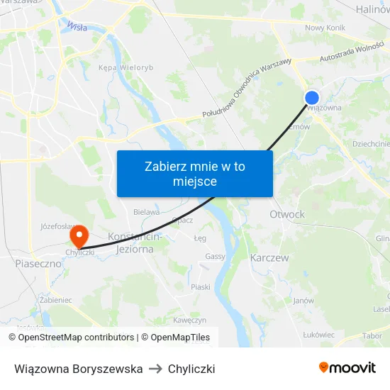 Wiązowna Boryszewska to Chyliczki map