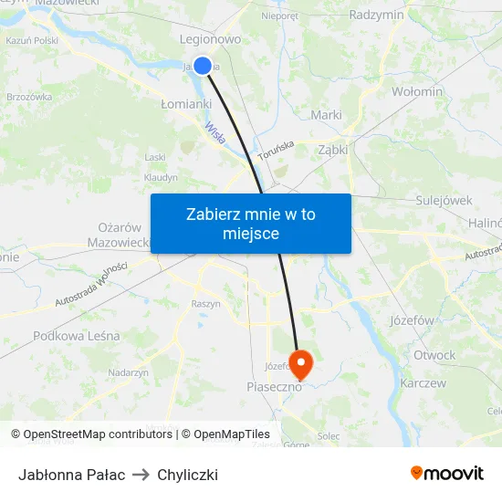 Jabłonna Pałac to Chyliczki map