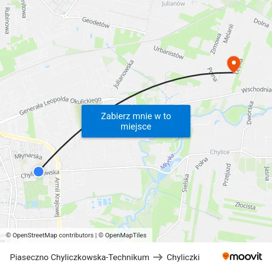 Piaseczno Chyliczkowska - Technikum to Chyliczki map