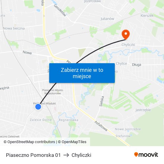 Piaseczno Pomorska 01 to Chyliczki map