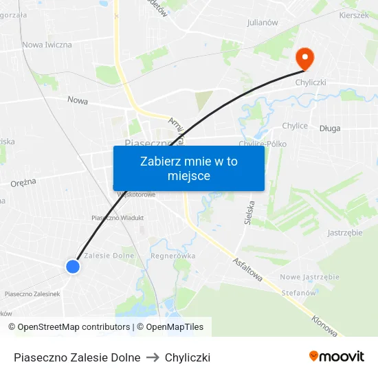Piaseczno Zalesie Dolne to Chyliczki map