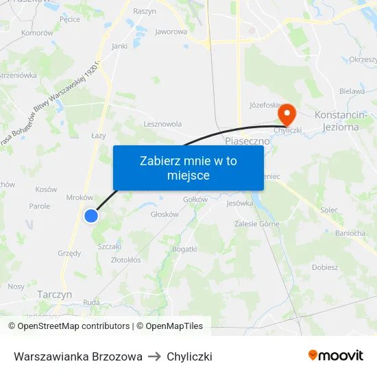 Warszawianka Brzozowa to Chyliczki map