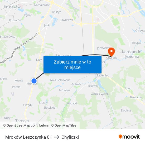 Mroków Leszczynka to Chyliczki map