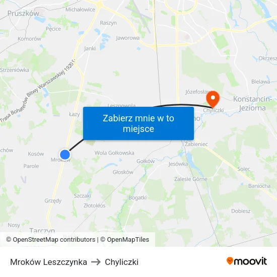Mroków Leszczynka to Chyliczki map