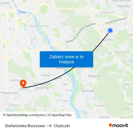 Stefanówka Boryszew to Chyliczki map