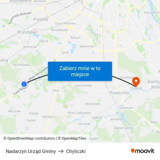 Nadarzyn Urząd Gminy to Chyliczki map