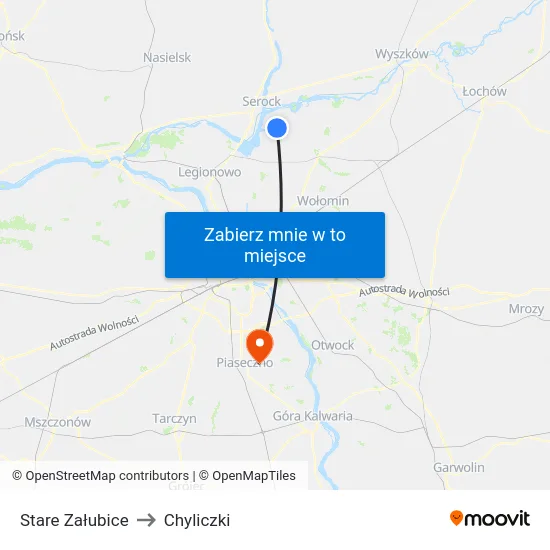 Stare Załubice to Chyliczki map