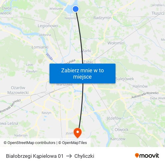 Białobrzegi Kąpielowa to Chyliczki map