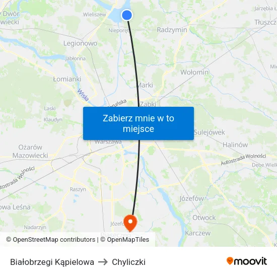 Białobrzegi Kąpielowa to Chyliczki map