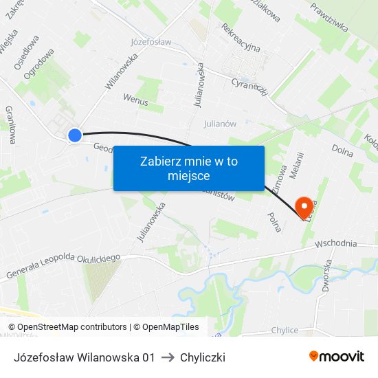 Józefosław Wilanowska 01 to Chyliczki map