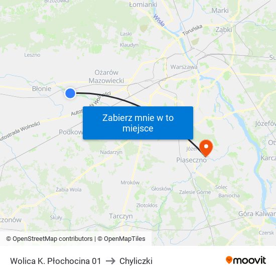 Wolica K. Płochocina to Chyliczki map