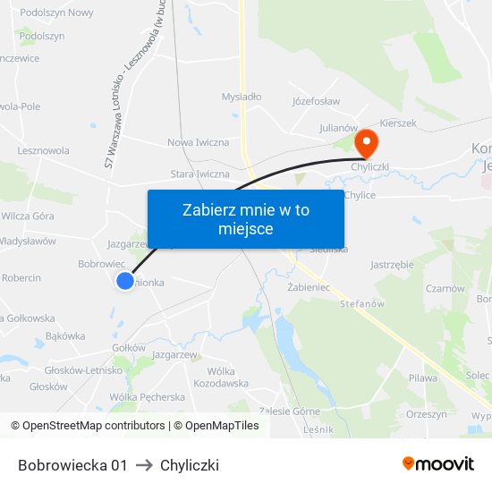 Bobrowiecka 01 to Chyliczki map