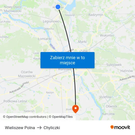 Wieliszew Polna to Chyliczki map