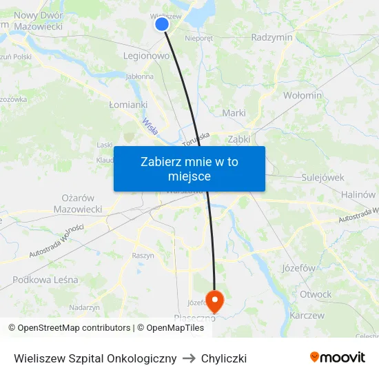 Wieliszew Szpital Onkologiczny to Chyliczki map