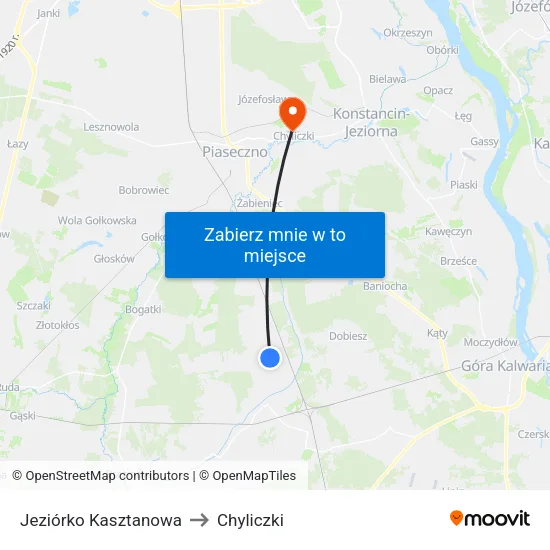 Jeziórko Kasztanowa to Chyliczki map