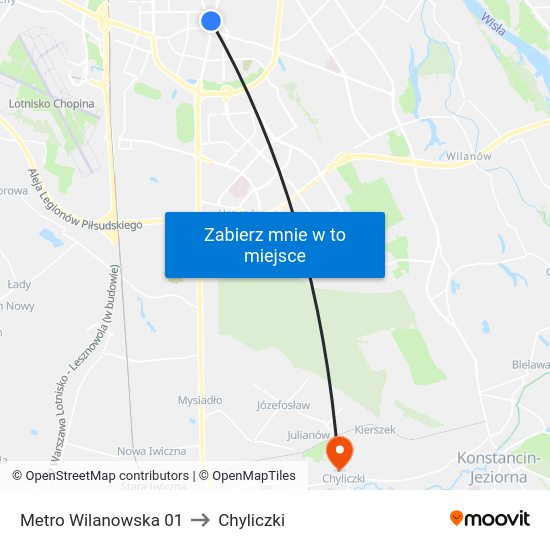 Metro Wilanowska to Chyliczki map