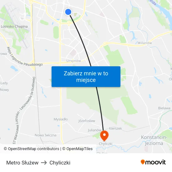 Metro Służew to Chyliczki map