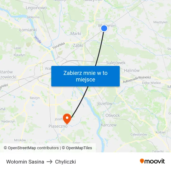 Wołomin Sasina to Chyliczki map