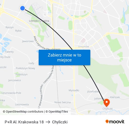 P+R Al. Krakowska 18 to Chyliczki map