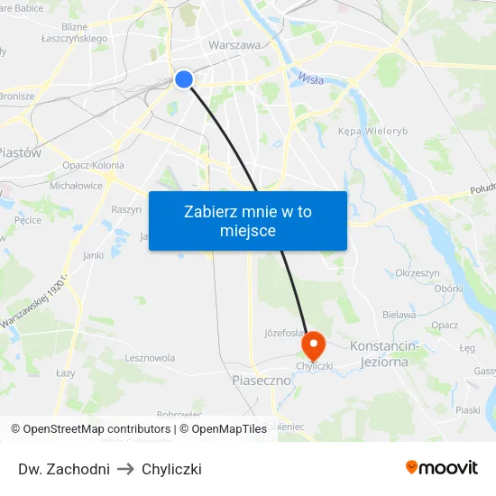 Dw. Zachodni to Chyliczki map
