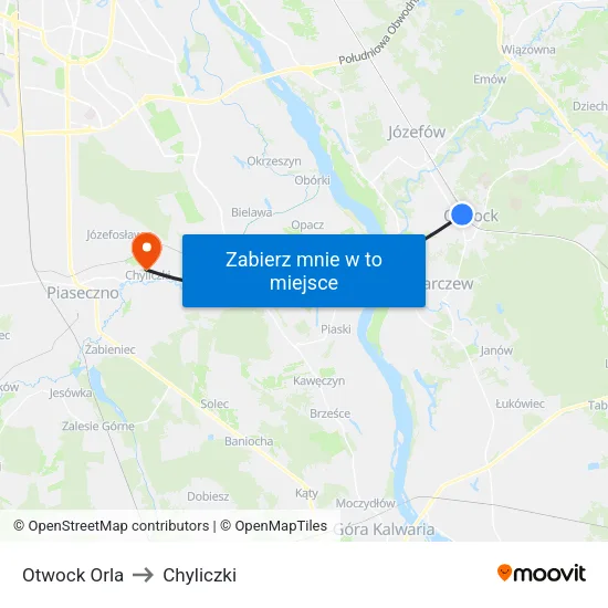 Otwock Orla to Chyliczki map