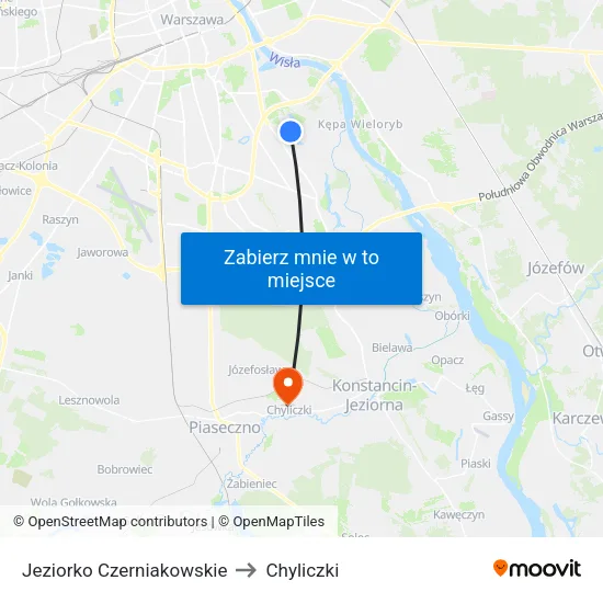 Jeziorko Czerniakowskie to Chyliczki map