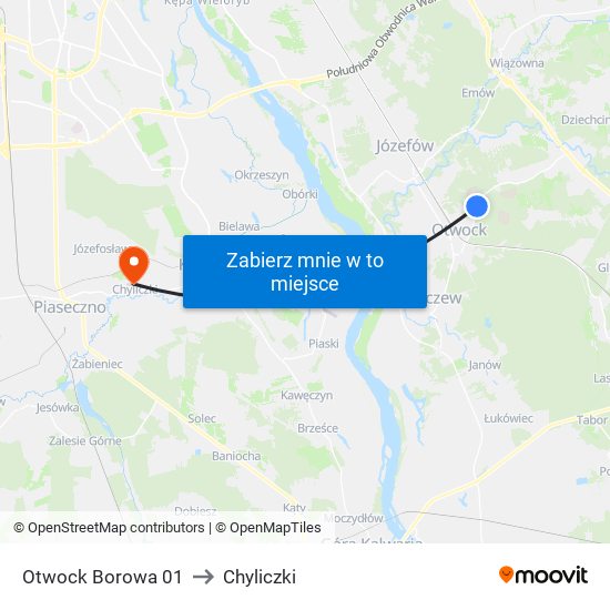 Otwock Borowa 01 to Chyliczki map