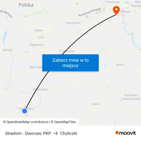 Stradom - Dworzec PKP to Chyliczki map