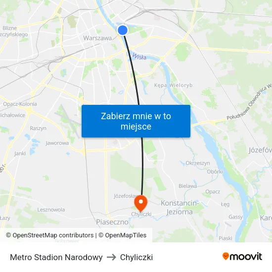 Metro Stadion Narodowy to Chyliczki map