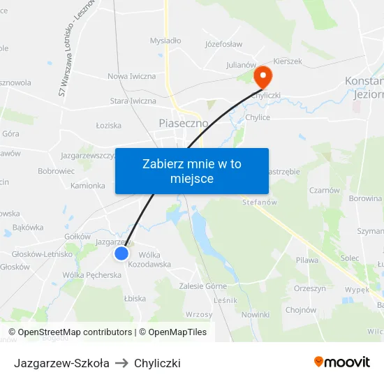 Jazgarzew - Szkoła to Chyliczki map