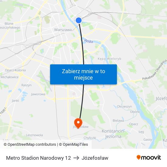 Metro Stadion Narodowy 12 to Józefosław map