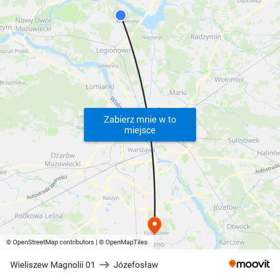 Wieliszew Magnolii 01 to Józefosław map