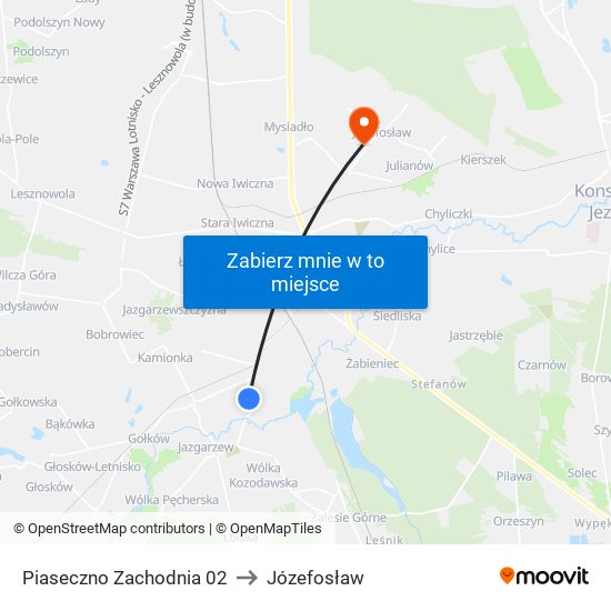 Piaseczno Zachodnia 02 to Józefosław map