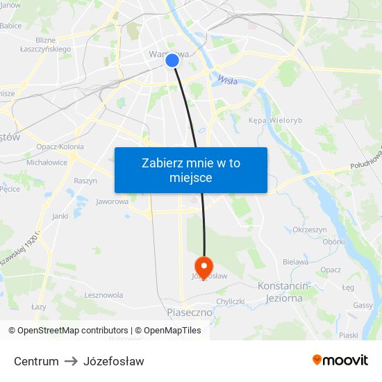 Centrum to Józefosław map