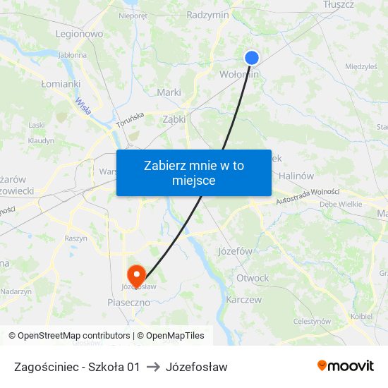 Zagościniec - Szkoła 01 to Józefosław map